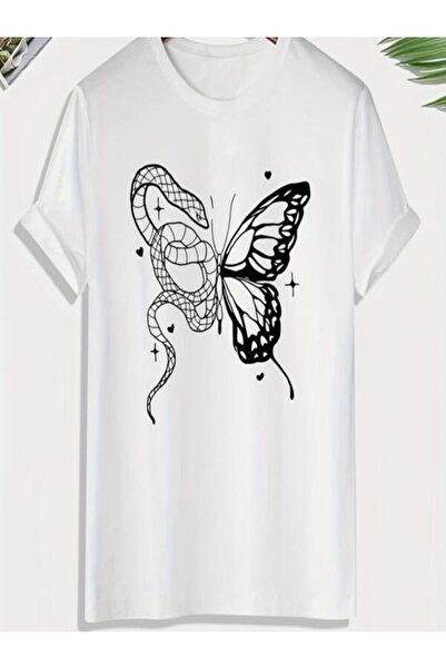 CLASSY.MODA Γυναικείο T-Shirt Single Jersey - Λευκό εμπριμέ μπλουζάκι με κοντ...