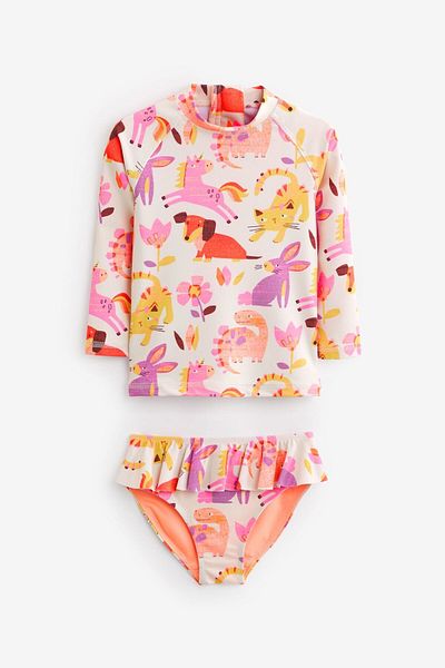 Next Baby Unicorn Patterned Pink Swimsuit and Top Set - UPF +50 Sun Protection