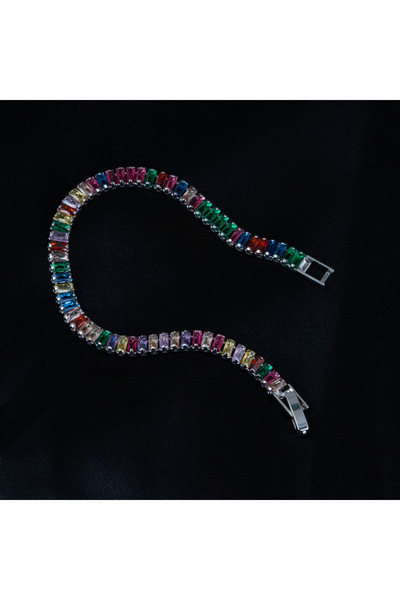 Aksesuar Renkli Baget Taşlı Su Yolu Gümüş Bileklik