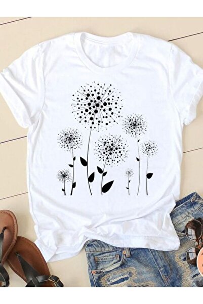 CLASSY.MODA Γυναικείο T-Shirt Single Jersey - Λευκό εμπριμέ μπλουζάκι με κοντ...