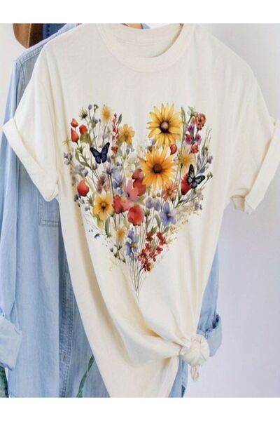 CLASSY.MODA تي شيرت نسائي من جيرسي واحد - تي شيرت أبيض مطبوع كبير الحجم بياقة...