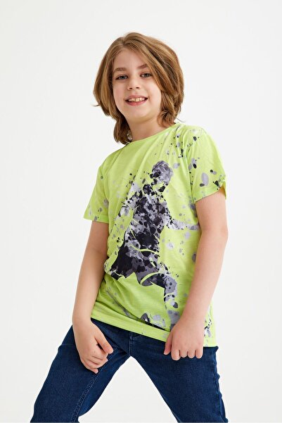 Amarelle Açık Neon Yeşil Futbol Baskılı Erkek Çocuk Tshirtü (6-14 YAŞ)