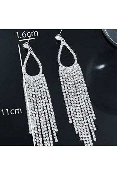 Estilo Lingerie Gümüş Kaplama Su Yolu Damla Model Sallantılı Küpe Gelin Nişan Küpesi Parti Davet Küpesi Abiye Küpe