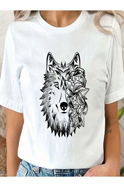 CLASSY.MODA تي شيرت نسائي من جيرسي واحد - تي شيرت أبيض مطبوع كبير الحجم بياقة...