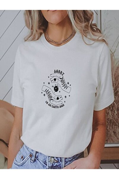 CLASSY.MODA Γυναικείο T-Shirt Single Jersey - Λευκό εμπριμέ μπλουζάκι με κοντό μανίκι με λαιμόκοψη