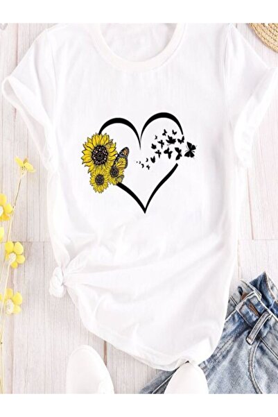 CLASSY.MODA تي شيرت نسائي من جيرسي واحد - تي شيرت أبيض مطبوع كبير الحجم بياقة...