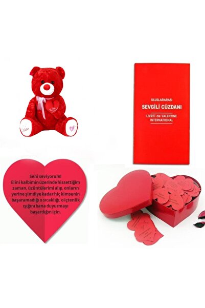 Evsay Sevgiliye 365 Gün Kalpli Aşk Notları Sevgili Cüzdanı Ve Peluş Ayı Hediy...