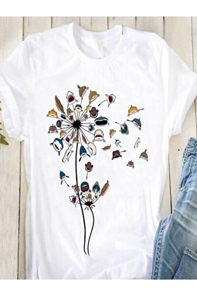 CLASSY.MODA تي شيرت نسائي من جيرسي واحد - تي شيرت أبيض مطبوع كبير الحجم بياقة...