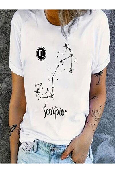 CLASSY.MODA تي شيرت نسائي من جيرسي واحد - تي شيرت أبيض مطبوع كبير الحجم بياقة...