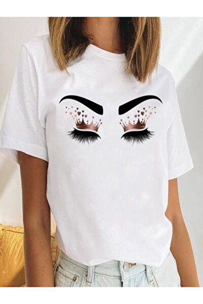 CLASSY.MODA تي شيرت نسائي من جيرسي واحد - تي شيرت أبيض مطبوع كبير الحجم بياقة...