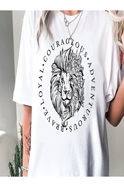 CLASSY.MODA تي شيرت نسائي من جيرسي واحد - تي شيرت أبيض مطبوع كبير الحجم بياقة...