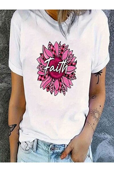 CLASSY.MODA Γυναικείο T-Shirt Single Jersey - Λευκό εμπριμέ μπλουζάκι με κοντ...