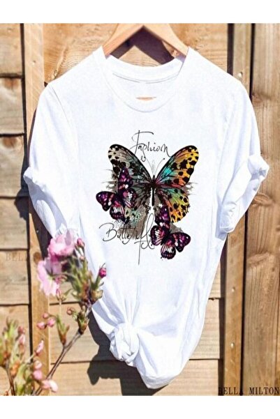 CLASSY.MODA Γυναικείο T-Shirt Single Jersey - Λευκό εμπριμέ μπλουζάκι με κοντό μανίκι με λαιμόκοψη