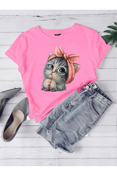 EFFRENATU Μπλουζάκι Unisex Oversize Red Cute Little Cat