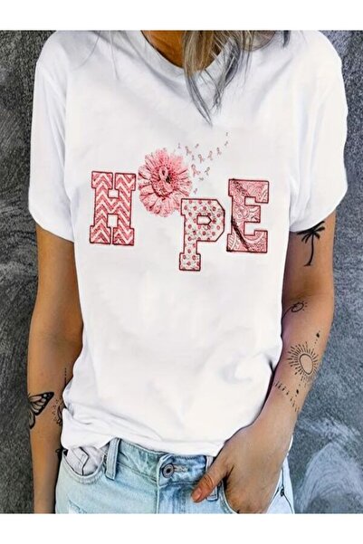 CLASSY.MODA تي شيرت نسائي من جيرسي واحد - تي شيرت أبيض مطبوع كبير الحجم بياقة...