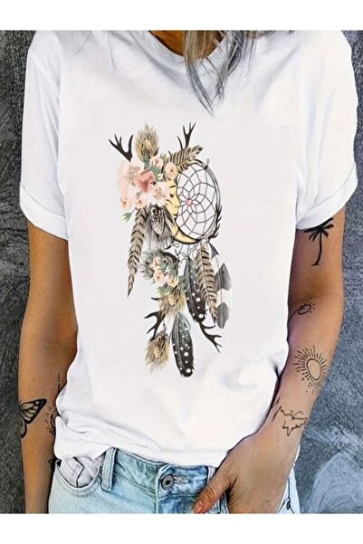 CLASSY.MODA Γυναικείο T-Shirt Single Jersey - Λευκό εμπριμέ μπλουζάκι με κοντ...