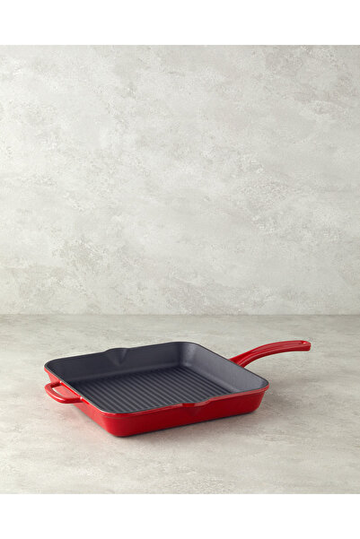 English Home Red Hecha Iron Cast Square Grill Pan