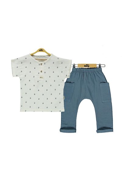 LANUGO Boy's Summer Muslin Bottom Top Set T-Shirt Pants