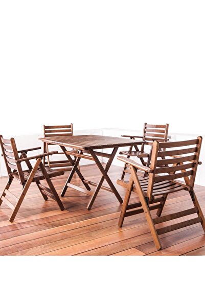 Bahçeme Gümbet Katlanır Ahşap Bahçe Balkon Seti: 80x120 Masa 4 Sandalye