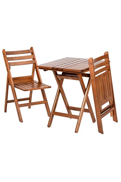 Bahçeci Ispanya Atina Katlanır Ahşap Bahçe Balkon Takımı -60x80 Masa + 2 Sand...
