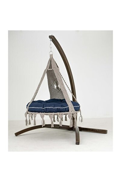 Modelsan Bade Klasik Ladin Ahşap Örgülü Salıncak - Bahçe, Balkon ve Teraslarda -Lacivert