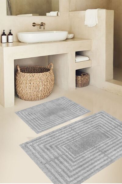 eco concept Gray and Non-Slip Bath Mat - 2-Piece Toilet Seat Set, Washable Mat