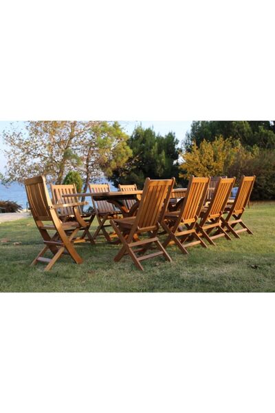 Bahçeme Avşa Xl Ahşap Bahçe Seti: 10 Katlanır Sandalye, 80x200 Masa ( 50 Cm U...