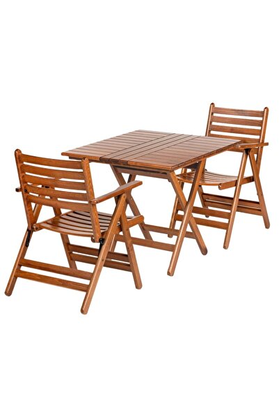 Bahçeci London Atina Katlanır Ahşap Bahçe Balkon Takımı -80x80 Masa + 2 Sanda...