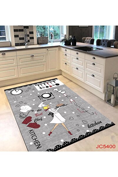 eco concept Gri Mutfak Halısı, Aşçı Figürlü Mutfak Halısı, Dekoratif Mutfak H...