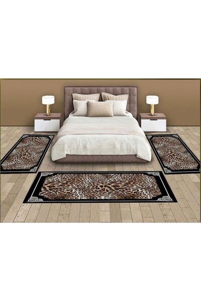 eco concept Leopar Desen Yıkanabilir Dot Taban Dijital Baskı 3lü Yatak Odası Takımı Saçaksız G3406