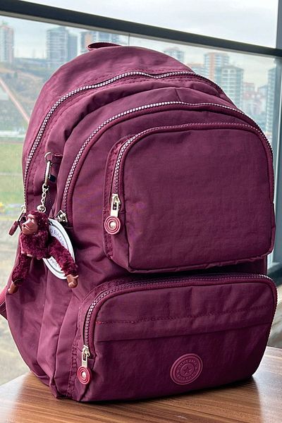 FCSTORE School Bag Unisex Claret Red Medium Size Waterproof Clinker Fabric Travel Laptop Bag Waterproof