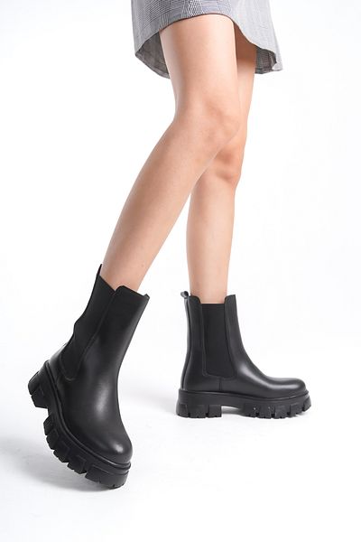 Moda Değirmeni Γυναικείες μαύρες ελαστικές μπότες - Bg1101-116-0002
