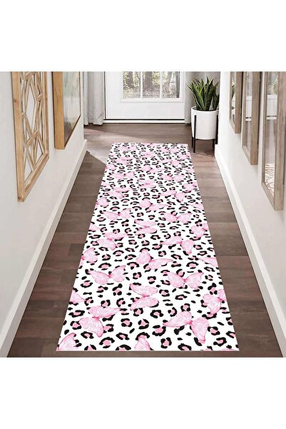 eco concept Leopard White Color - Butterfly Detailed Washable Carpet, for Living Room and Kitchen