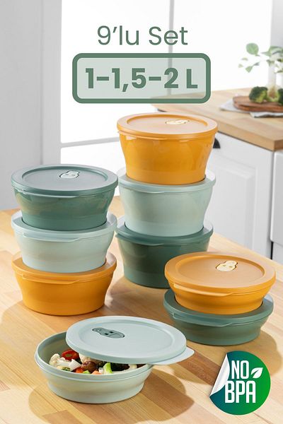 Vienev 9-Piece Colorful Microwaveable Storage Set - 2-1,5 Liter