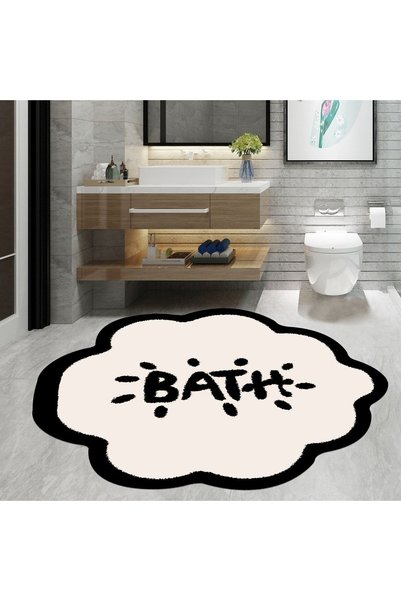 Eco Concept Bath Mat, Bath Written, 80cmx80cm, Round, Non-Slip Base Carpet