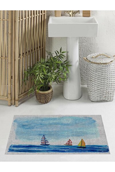 Kaymaz Taban Yelkenli Desenli Banyo Paspası  60x100 cm