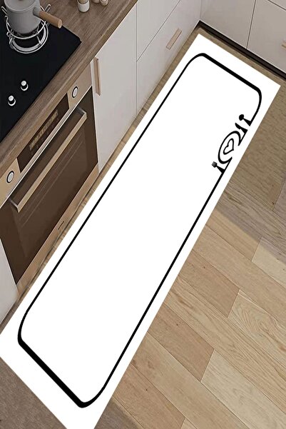 Eco Concept Siyah Çerçeveli Beyaz Mutfak Halısı, Leke Tutmaz Yıkanabilir Mutf...