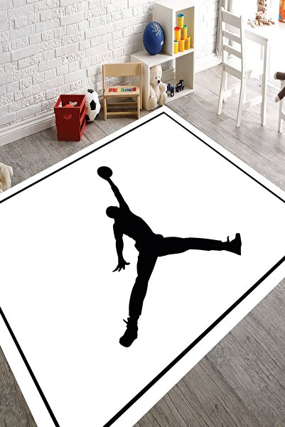 eco concept Basketbol Temalı Halı, Genç Odası Halısı, Beyaz Renk Halı, Kaymaz...