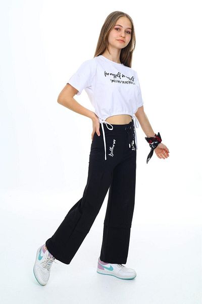 Jannock Set de trening de vară 100% bumbac pentru fete - Set cropped de jos și de sus