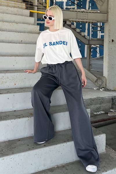 Madmext Tričko Ecru Oversize Crew Neck MG2126 – krátký rukáv potištěný
