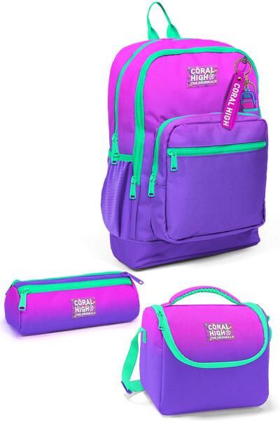 Coral High Set de 3 ghiozdane de culoare roz și violet - SET 0123762
