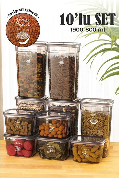 Vienev Set of 10 Peggy Rectangular Storage Boxes with 5X5 Screen Printing Labels - 1.9 0.8 Liter