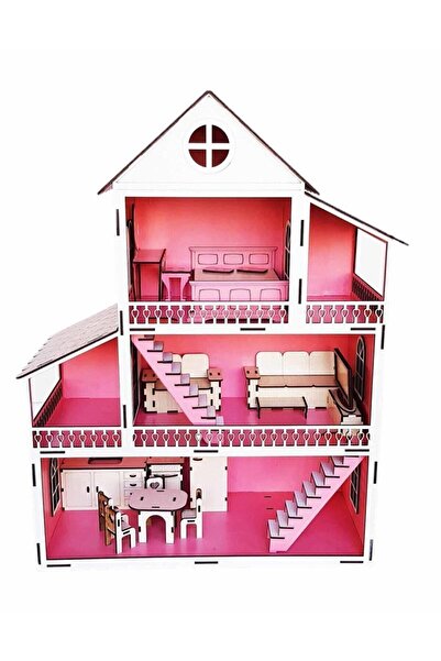 BELİNAY ÇOCUK DÜNYASI بيت الدمية المحمول المتوافق مع باربي - بيت ألعاب خشبي