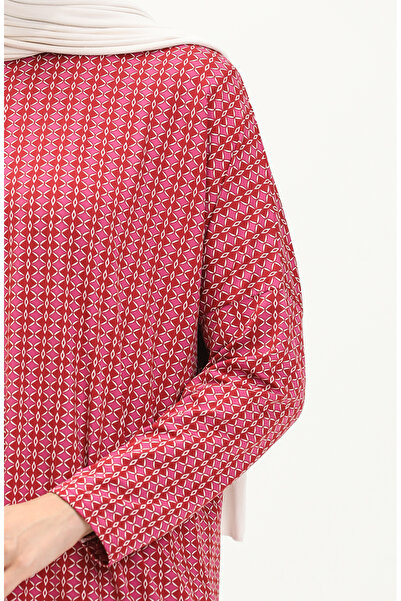sefamerve Burgundy Patterned Bat Sleeve Tunic - 8602-01