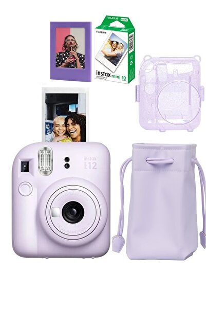 Fujifilm Instax Mini 12 Fotoğraf Makinesi-10lu Film-Büzgülü Kılıf-Simli Koruyucu Kılıf ve Mıknatıslı Çerçeve
