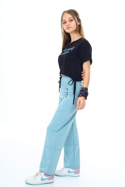 Jannock Set de trening de vară 100% bumbac pentru fete - Set cropped de jos și de sus