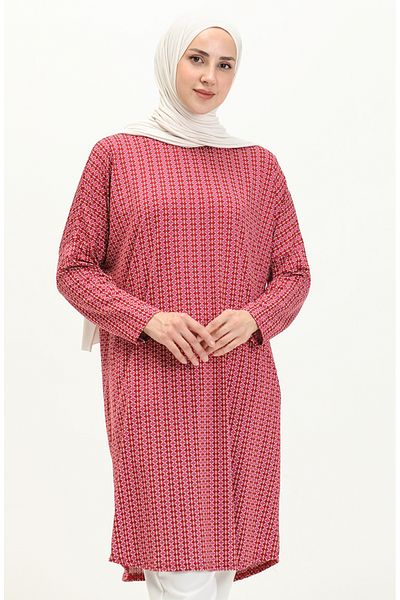sefamerve Burgundy Patterned Bat Sleeve Tunic - 8602-01