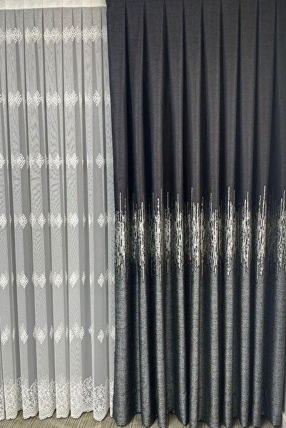 Cortibo Palermo Patterned - 2.5 Medium Pleated, Dark Gray Background Curtain Board