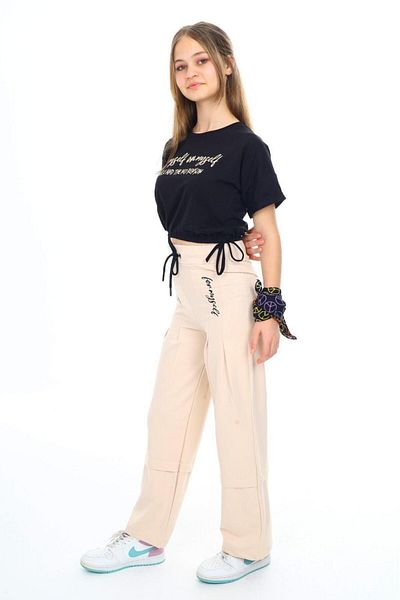 Jannock Set de trening de vară 100% bumbac pentru fete - Set cropped de jos și de sus