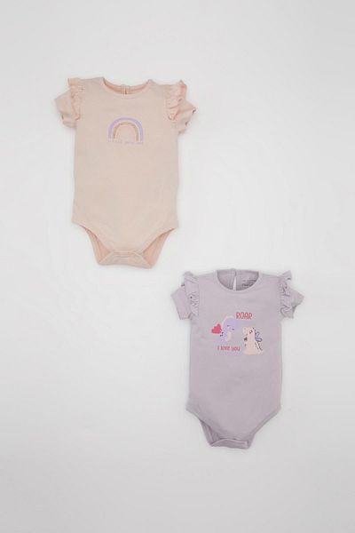 DeFacto Baby Mädchen - Neugeborenen-Body-Set mit Rundhalsausschnitt und Dinosaurier-Aufdruck, 2-teilig, kurzärmlig, C9485a524sm